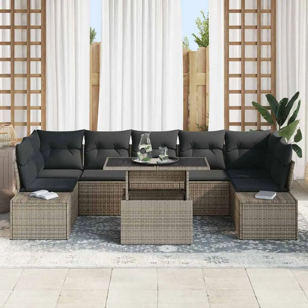 8-Piece Modular Grey Sofa Set for Gardens & Patios