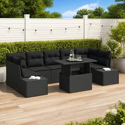 Outdoor Sofa Set 8-Piece: Black Rattan, Steel Frame