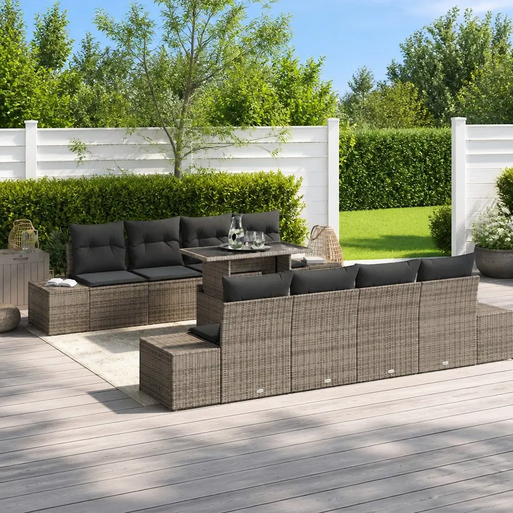 Modular Garden Sofa Set for Patio and Outdoor Use 9 Piece Poly Rattan Steel Frame