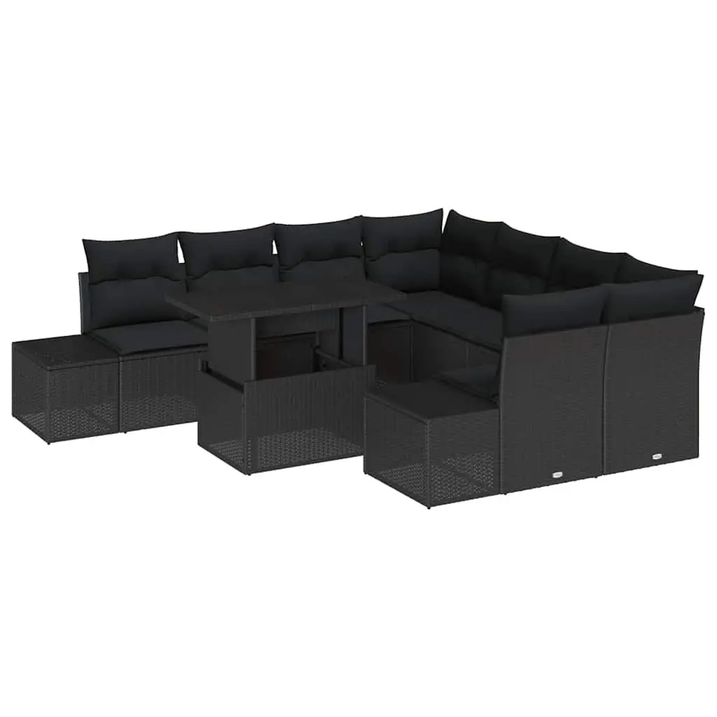 Modular Outdoor Sofa Set 9 Piece for Garden and Patio Black Poly Rattan Sectional