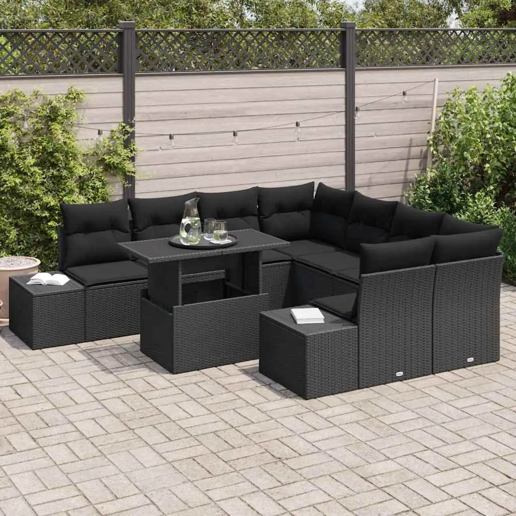 Modular Outdoor Sofa Set 9 Piece for Garden and Patio Black Poly Rattan Sectional