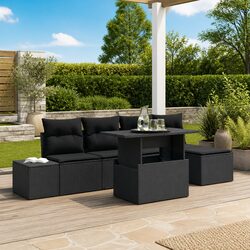 6-Piece Garden Sofa Set: Poly Rattan, Black, Adjustable Table