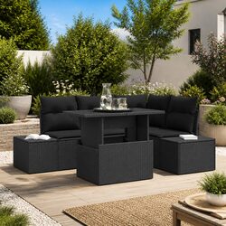 5-Piece Garden Sofa Set Specifications: Black Poly Rattan