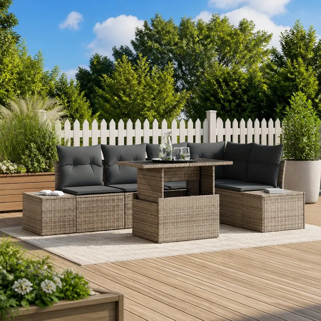 Grey Poly Rattan Garden Sofa Set