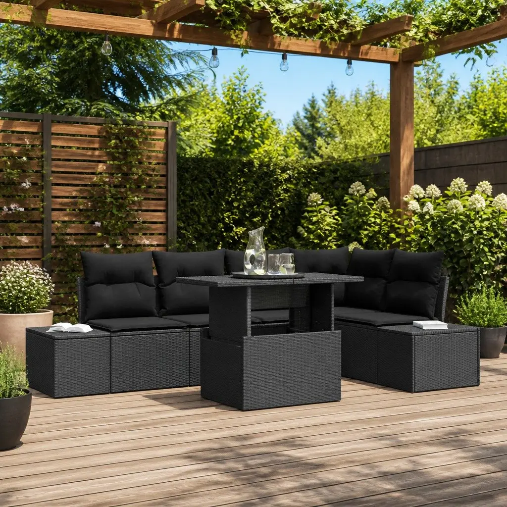 6-Piece Outdoor Garden Sofa Set in Black