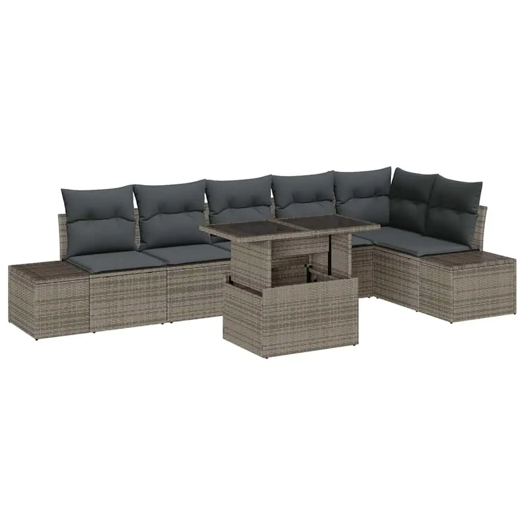 Grey Poly Rattan Garden Sofa Set 7 Piece Modular Outdoor Furniture for Patio and Garden