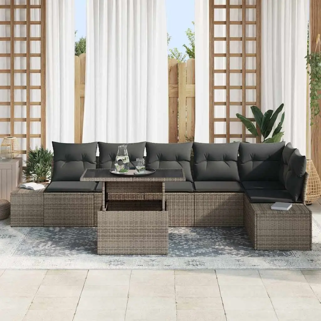 Grey Poly Rattan Garden Sofa Set 7 Piece Modular Outdoor Furniture for Patio and Garden