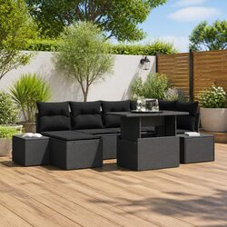 Specifications of 7-Piece Black Poly Rattan Sofa Set