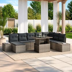 9-Piece Garden Sofa Set: Grey Poly Rattan Design