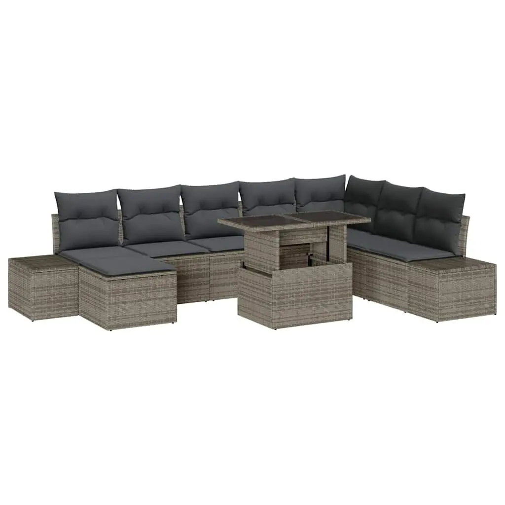 Garden Sofa Set 9 Piece Grey Poly Rattan Outdoor Furniture with Storage Table