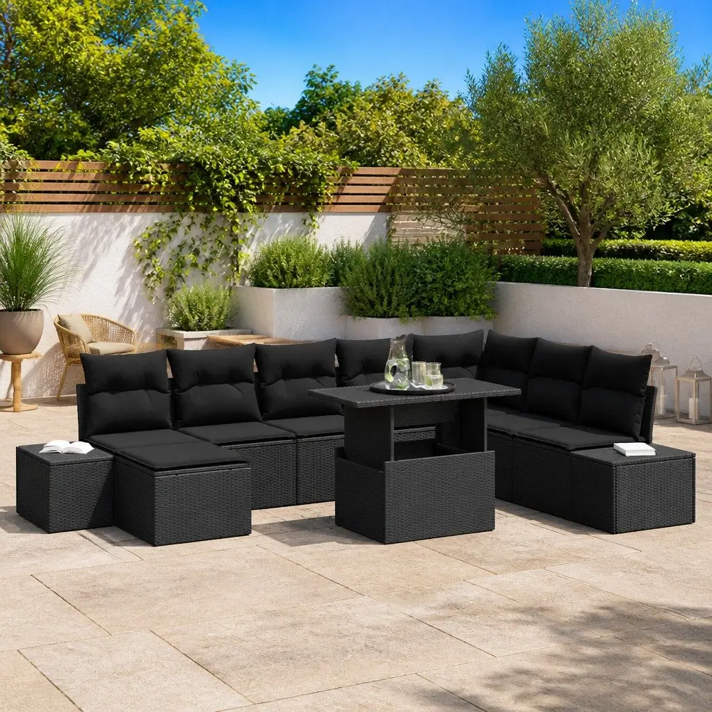 9-Piece Garden Sofa Set with Glass Table and Storage