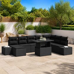 9-Piece Garden Sofa Set with Glass Table and Storage