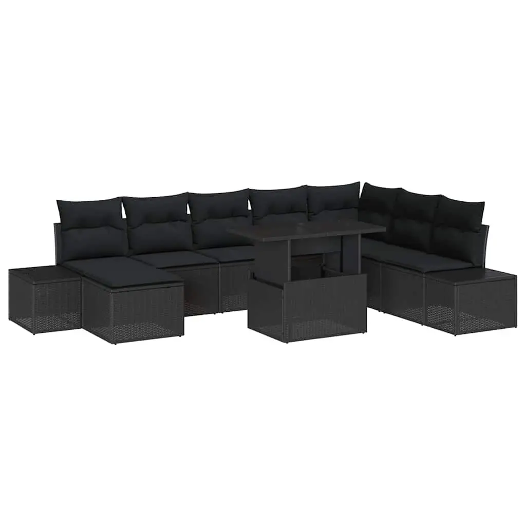 9-Piece Garden Sofa Set with Glass Table and Storage