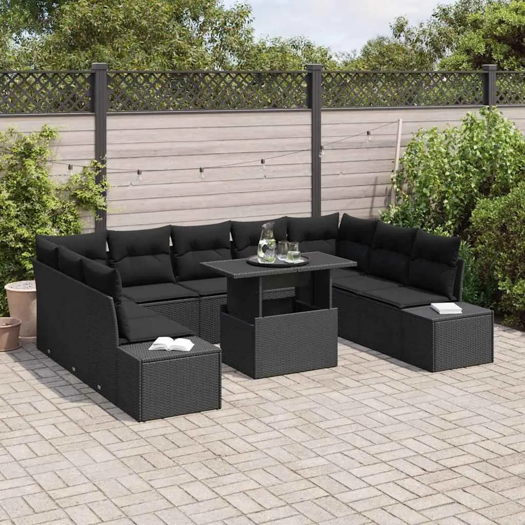 Garden Sofa Set 10 Piece Outdoor Use Black Poly Rattan with Storage