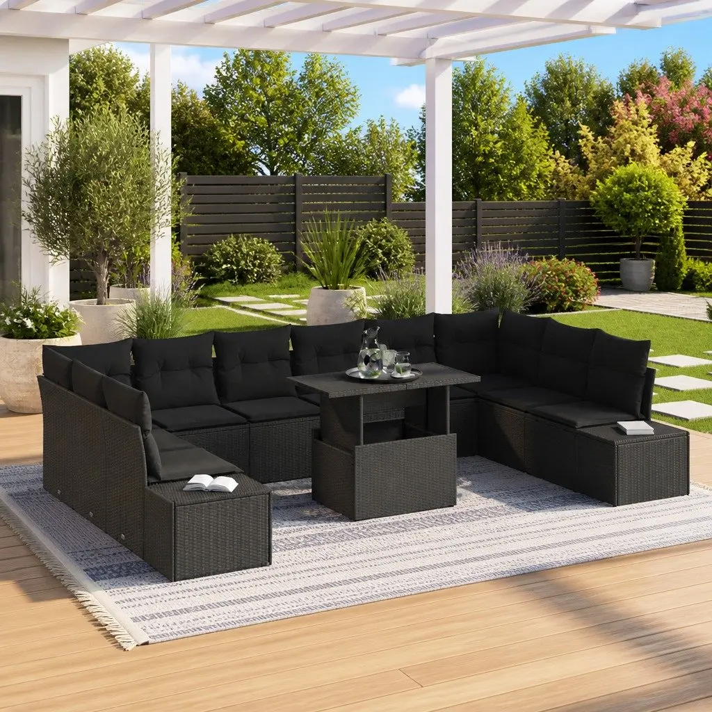 Modular Garden Sofa Set for Patio and Outdoor Use 11 Piece Black
