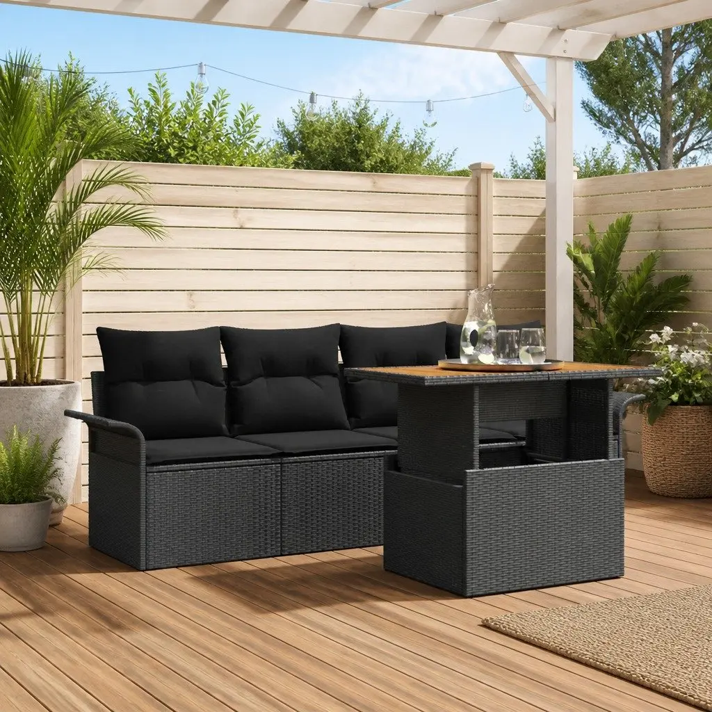 Garden Sofa Set 5 pcs Outdoor Furniture with Storage Black Poly Rattan Modular