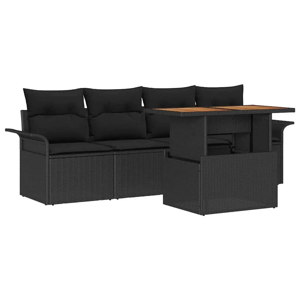 Garden Sofa Set 5 pcs Outdoor Furniture with Storage Black Poly Rattan Modular