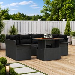 Specifications of 7-Piece Black Poly Rattan Sofa Set