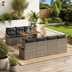8-Piece Modular Outdoor Sofa Set - Grey Poly Rattan