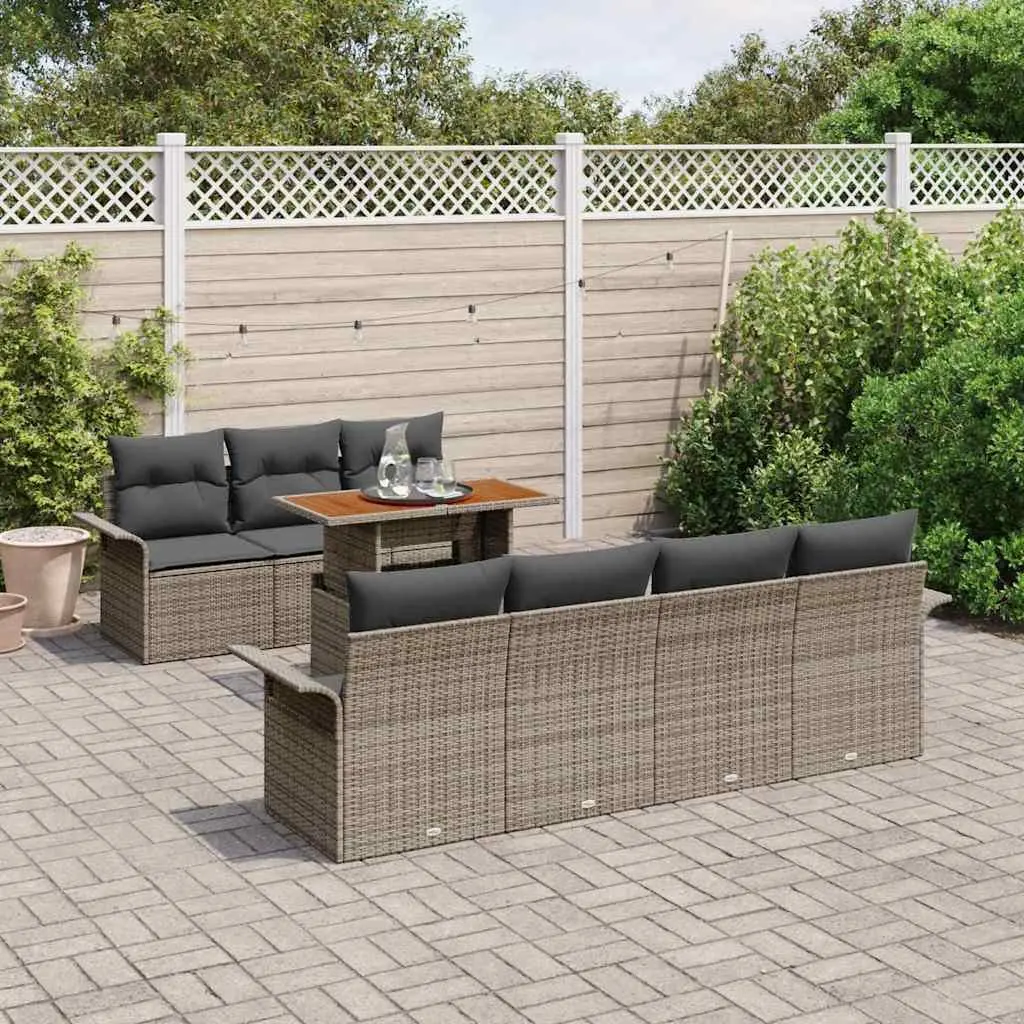 Outdoor Garden Sofa Set 8 Pieces Grey Poly Rattan Furniture with Storage