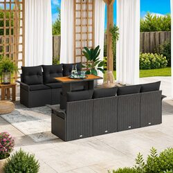 8-Piece Garden Sofa Set: Black Poly Rattan, Modular Design