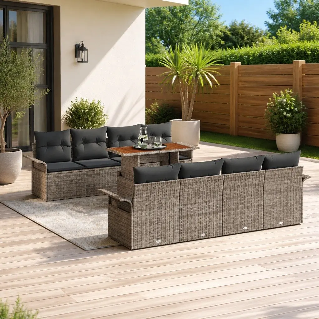 Modular Rattan Sofa Set for Outdoor Use 9 Piece with Storage Grey