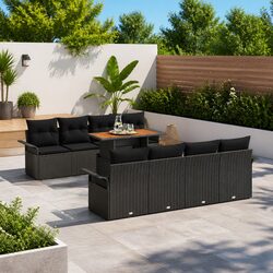 Specifications for 9-Piece Outdoor Sofa Set in Black Rattan