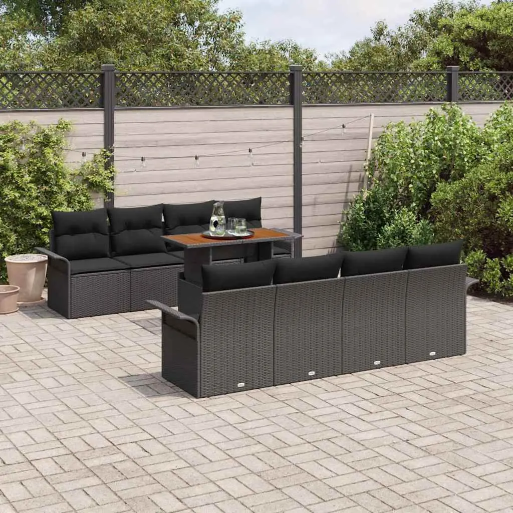 Modular Rattan Outdoor Sofa Set 9 Pieces with Storage for Garden and Terrace Black