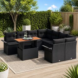 Detailed Specifications for 9-Piece Garden Sofa Set - Black Rattan