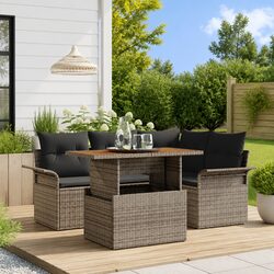 5-Piece Garden Sofa Set: Grey Poly Rattan with Storage