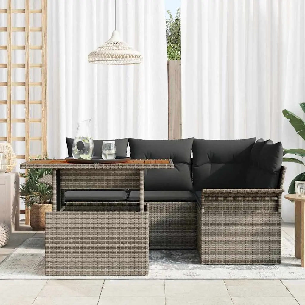 Garden Sofa Set 5 Pieces Grey Poly Rattan Outdoor Furniture with Storage Modular