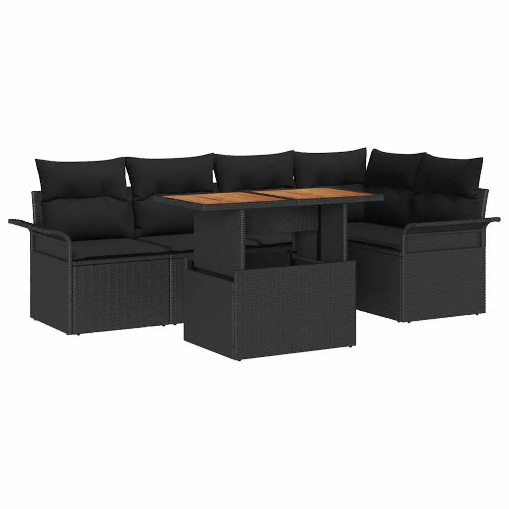 Outdoor Sofa Set Modular Garden Furniture with Storage 6 Piece Black Poly Rattan