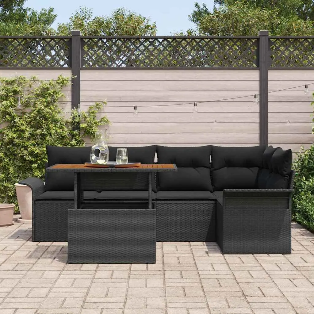 Outdoor Sofa Set Modular Garden Furniture with Storage 6 Piece Black Poly Rattan