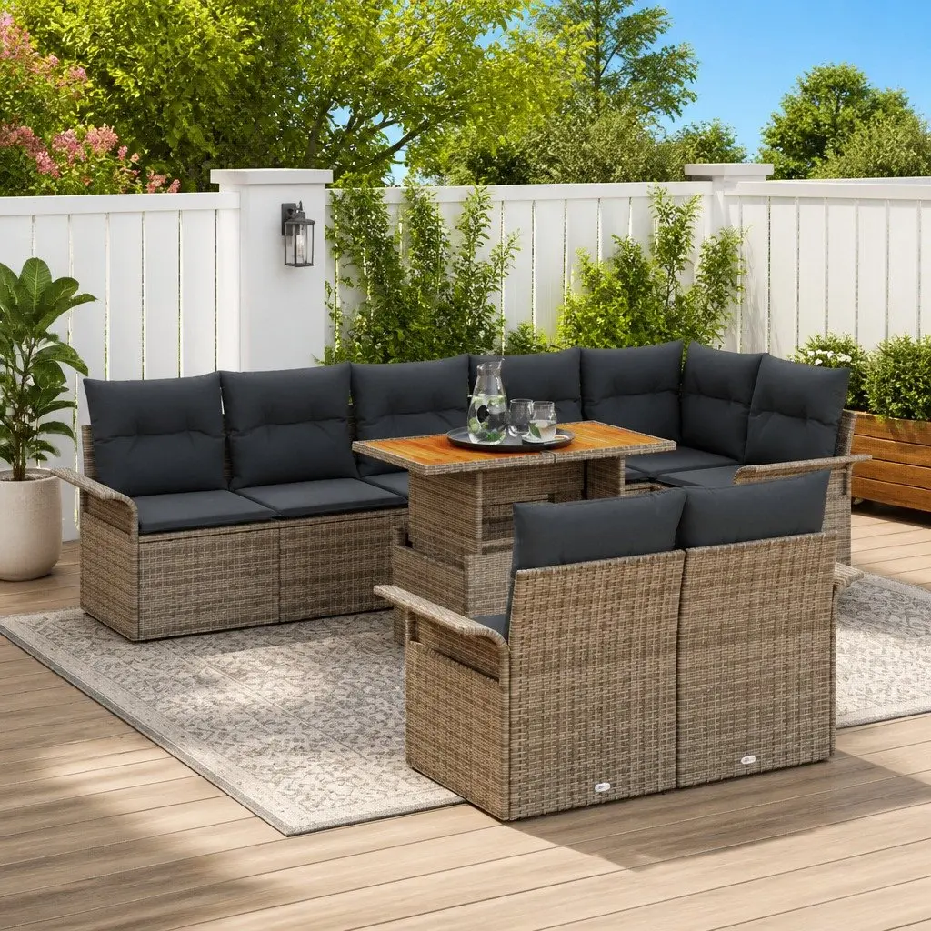 9-Piece Grey Poly Rattan Garden Sofa Set