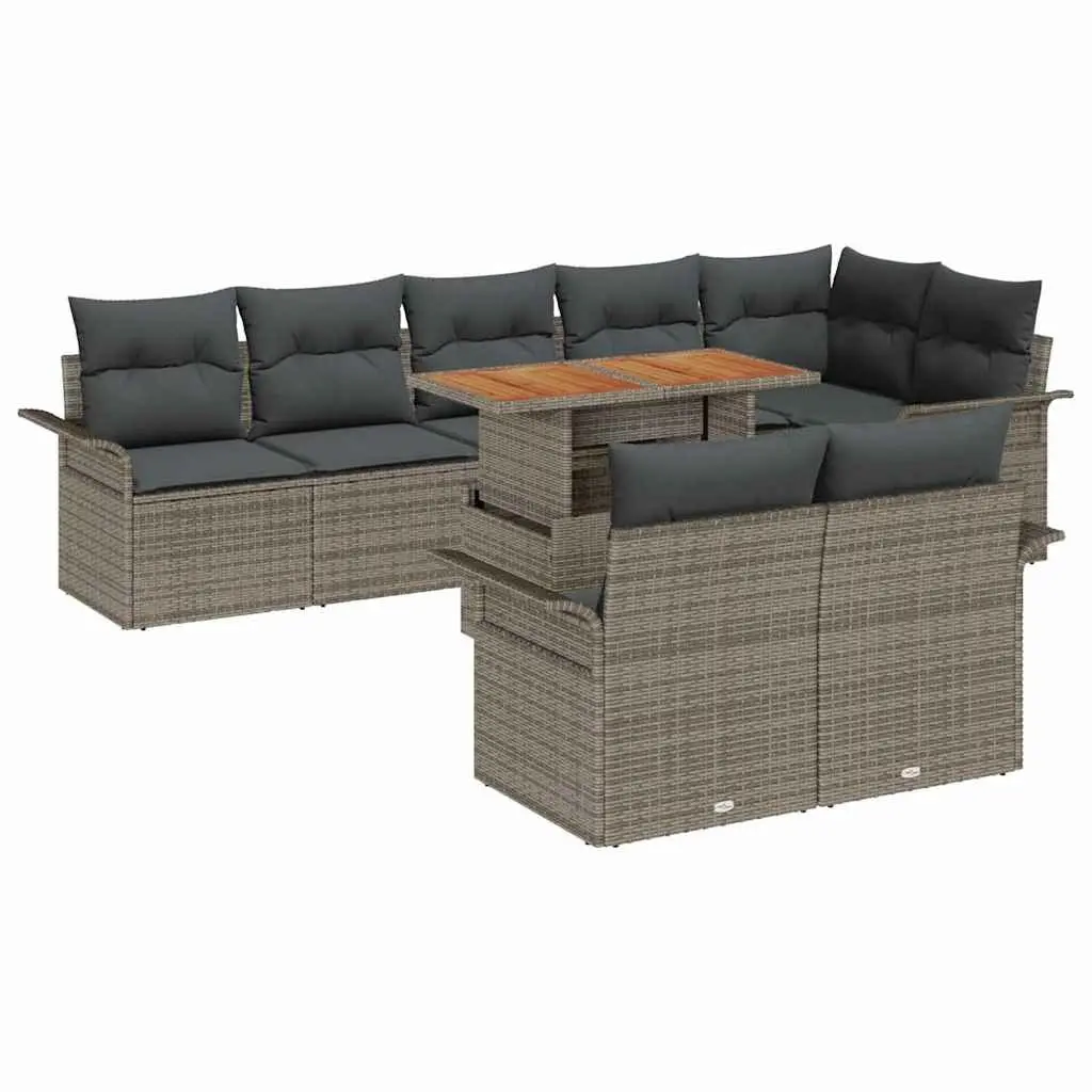 9-Piece Grey Poly Rattan Garden Sofa Set