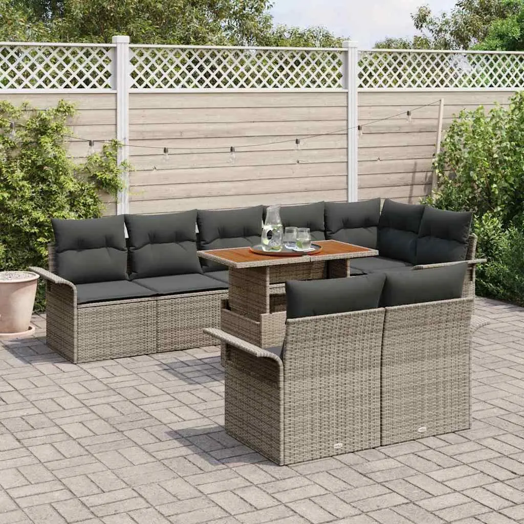 9-Piece Grey Poly Rattan Garden Sofa Set
