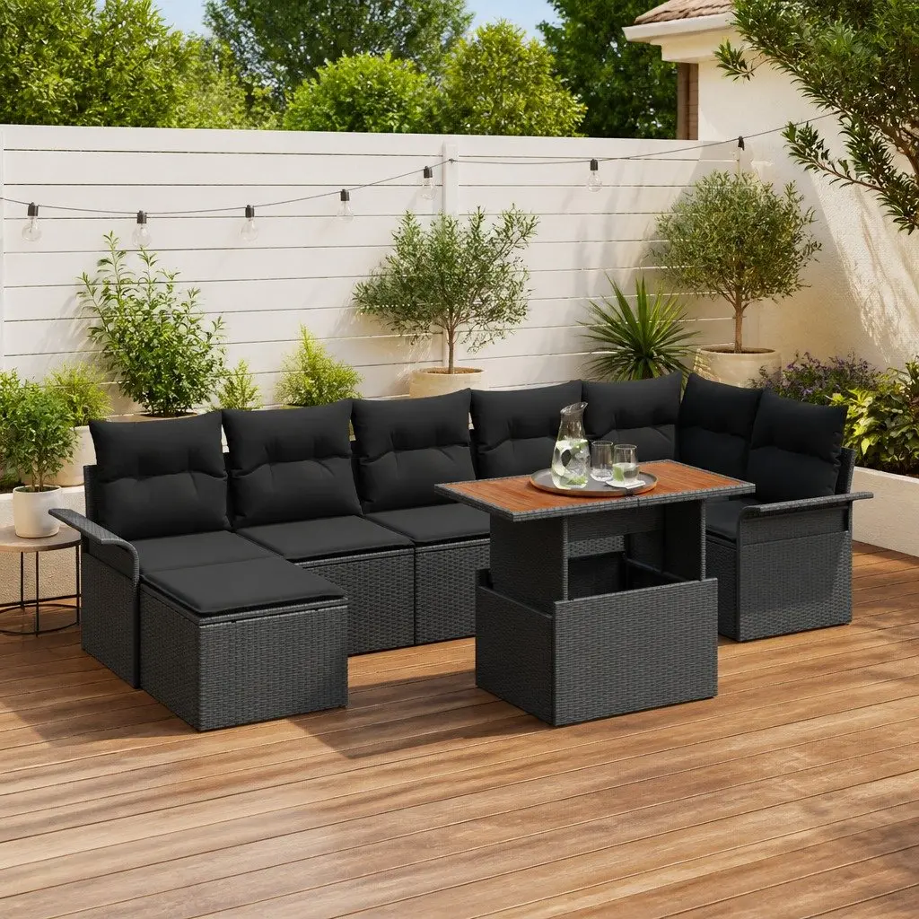 8 Piece Modular Garden Sofa Set for Outdoor Patio Furniture Black