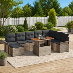 Outdoor Rattan Sofa Set 9 Pieces Grey Modular Garden Furniture with Storage