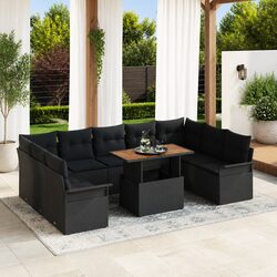 Specifications of 10 Piece Black Poly Rattan Garden Sofa Set
