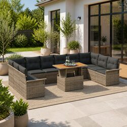 Specifications of a 9-Piece Grey Outdoor Rattan Sofa Set