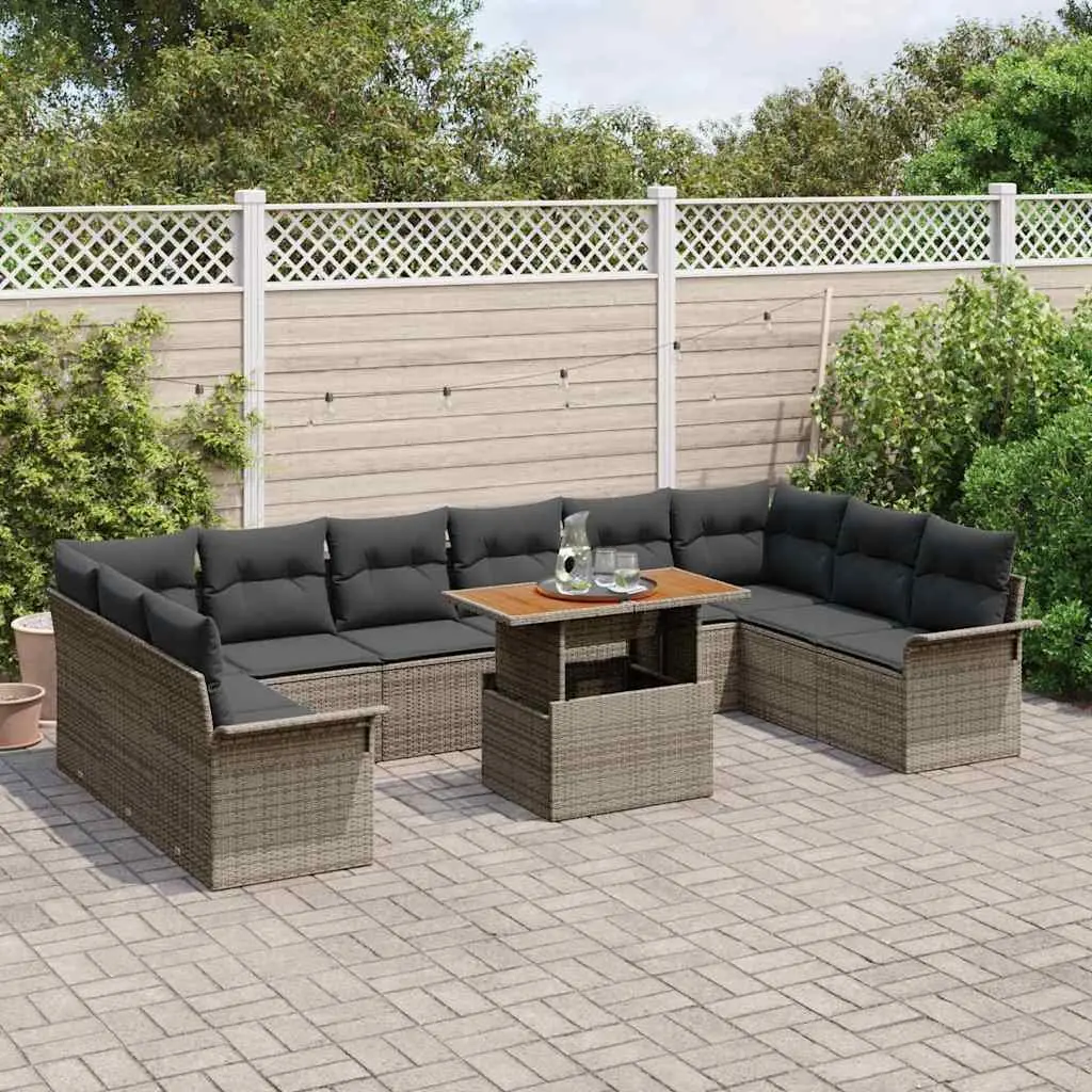 Rattan Garden Sofa Set 9 Pieces Outdoor Modular Seating Grey
