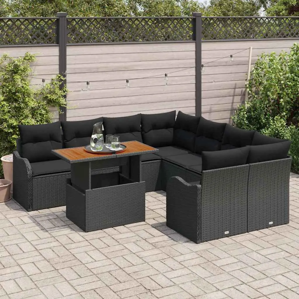 Garden Sofa Set 9 Piece Outdoor Furniture Modular Lounge Black Poly Rattan