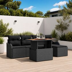 Garden Sofa Set 6 Pieces - Black Poly Rattan Furniture