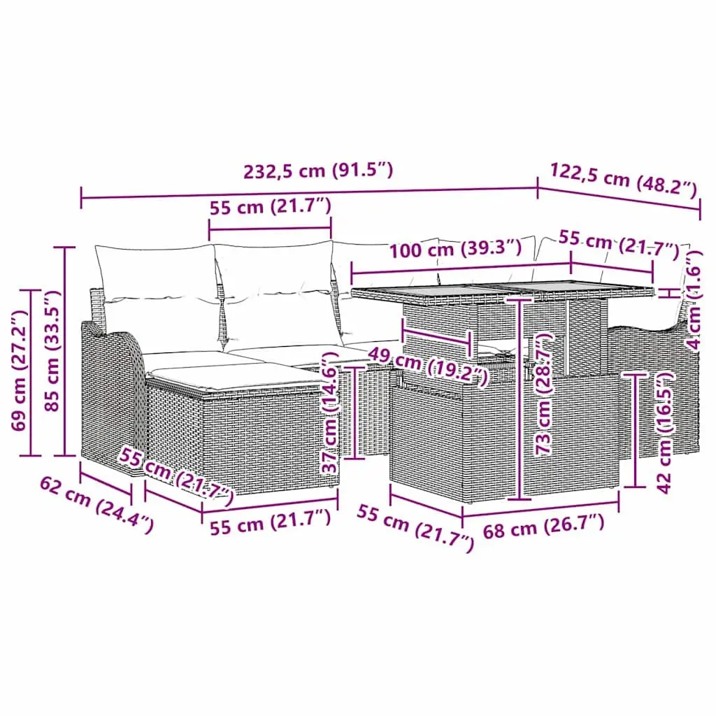Garden Sofa Set Outdoor Lounge Furniture 7 Piece Modular Seating with Storage