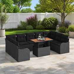 10-Piece Modular Garden Sofa Set: Poly Rattan, Black