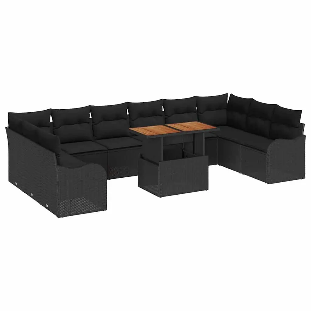 Modular Outdoor Sofa Set for Garden 11 Piece Black Poly Rattan with Steel Frame