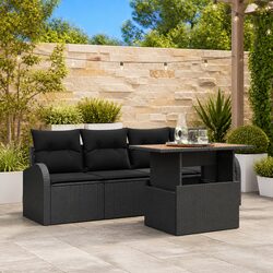5-Piece Garden Sofa Set - Specs: Black Modular Design