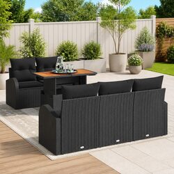 Specifications of 6-Piece Black Poly Rattan Sofa Set
