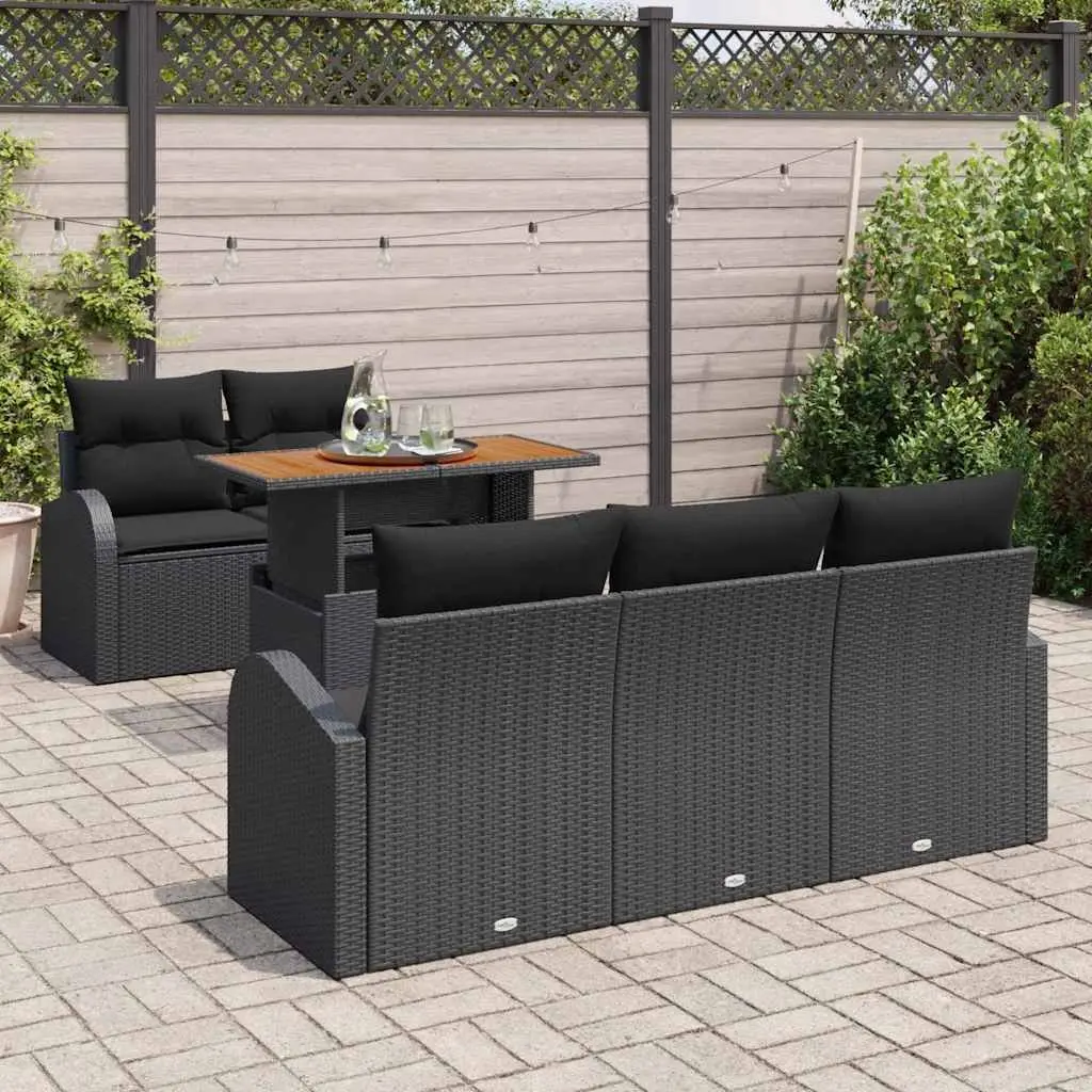 Garden Sofa Set 6 Pieces Black Poly Rattan Outdoor Furniture with Storage