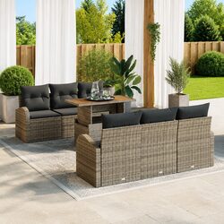 7-Piece Garden Sofa Set Specifications: Grey Poly Rattan